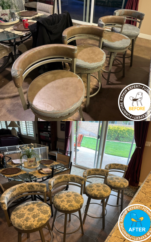 Restoration of wooden chairs, old bar stools made of valuable wood